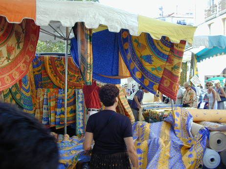 Fabric stall in Béziers Friday Market