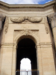 Detail of the Water Tower in Montpellier (Château d'Eau). Created at the same time as the aqueduct in the 18th century, the water tower held the city's water
	reserves.